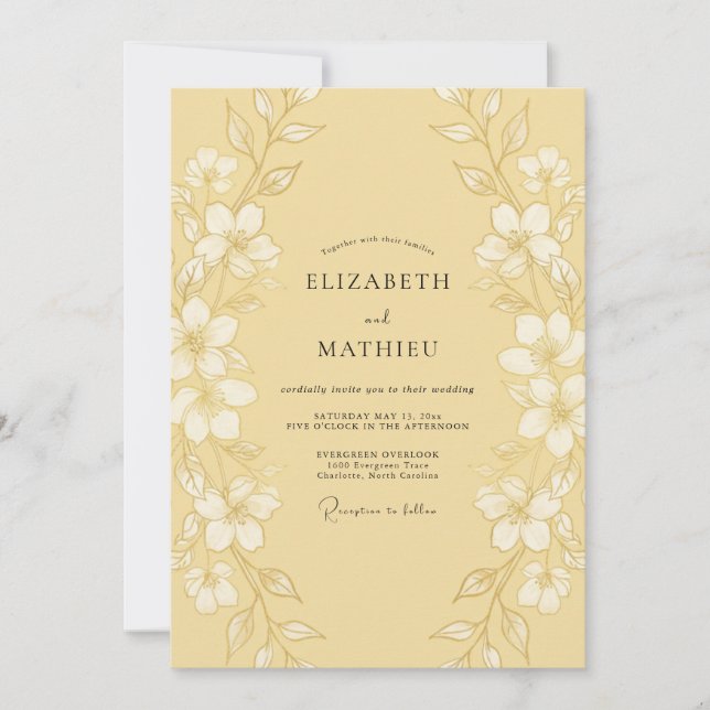 Invitation Mariage Botanique Raffiné Moutarde (Devant)