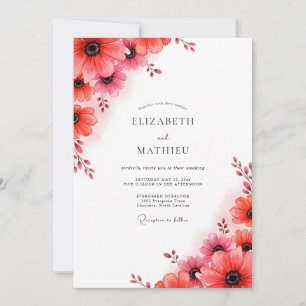 Invitation Mariage Botanique Raffiné Rouge Corail