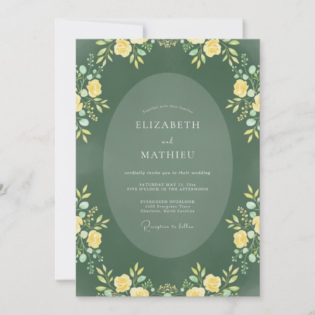 Invitation Mariage Botanique Raffiné Vert Forêt (Devant)