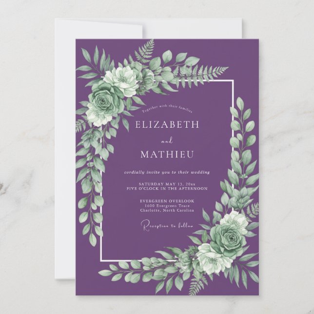 Invitation Mariage Botanique Raffiné Violet (Devant)