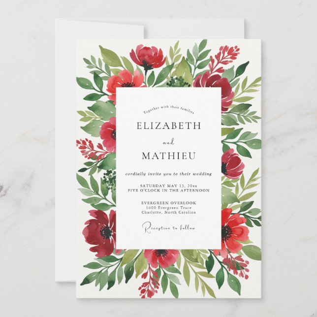 Invitation Mariage Botanique Red Bloom (Devant)