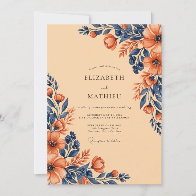 Invitation Mariage Botanique Resplendissant Abricot (Devant)