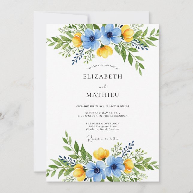 Invitation Mariage Botanique Resplendissant Azur (Devant)