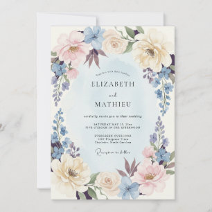 Invitation Mariage Botanique Resplendissant Bleu Poussiéreux
