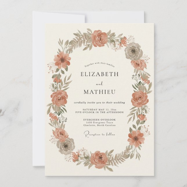 Invitation Mariage Botanique Resplendissant de Rouille (Devant)