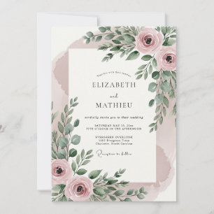Invitation Mariage Botanique Resplendissant Rose Pâle