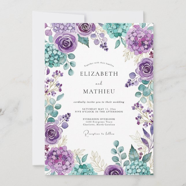 Invitation Mariage Botanique Resplendissant Violet (Devant)