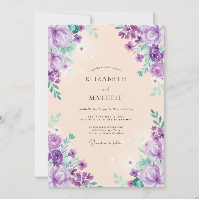 Invitation Mariage Botanique Rêvé sous le Lavande (Devant)