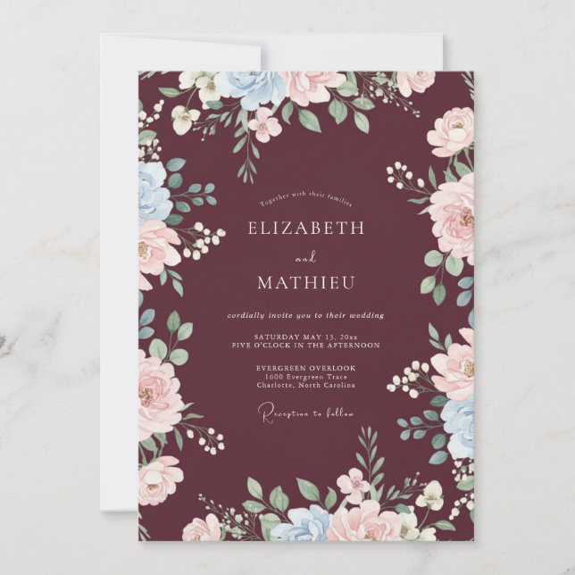 Invitation Mariage Botanique Rêveur en Bourgogne (Devant)