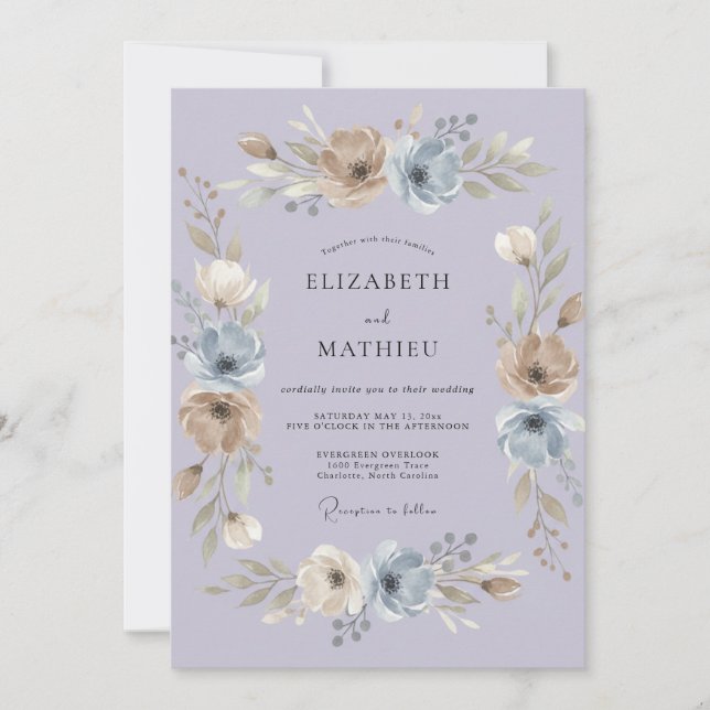 Invitation Mariage Botanique Rêveur Lavande (Devant)