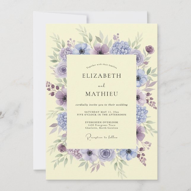 Invitation Mariage Botanique Rêveur Lilas (Devant)