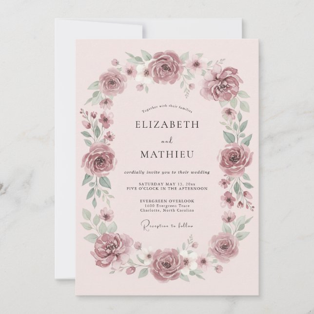 Invitation Mariage Botanique Rêveur Mauve (Devant)