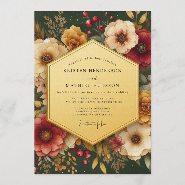 Invitation Mariage botanique riche d'émeraude (Devant)