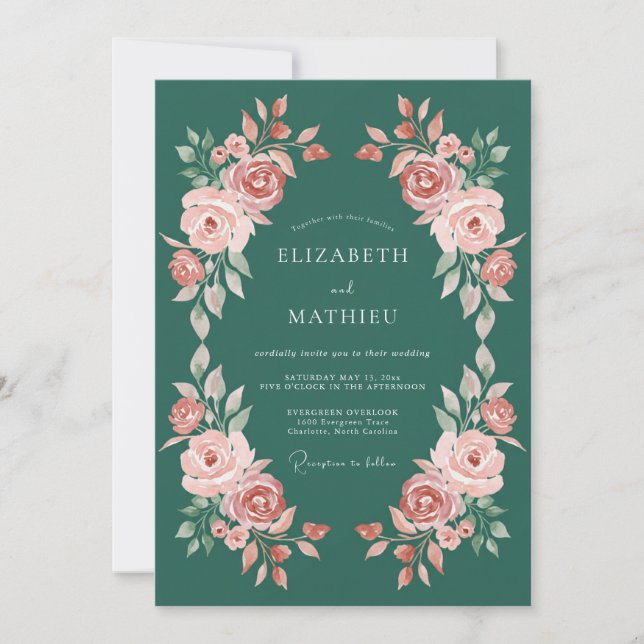 Invitation Mariage botanique riche vert émeraude (Devant)