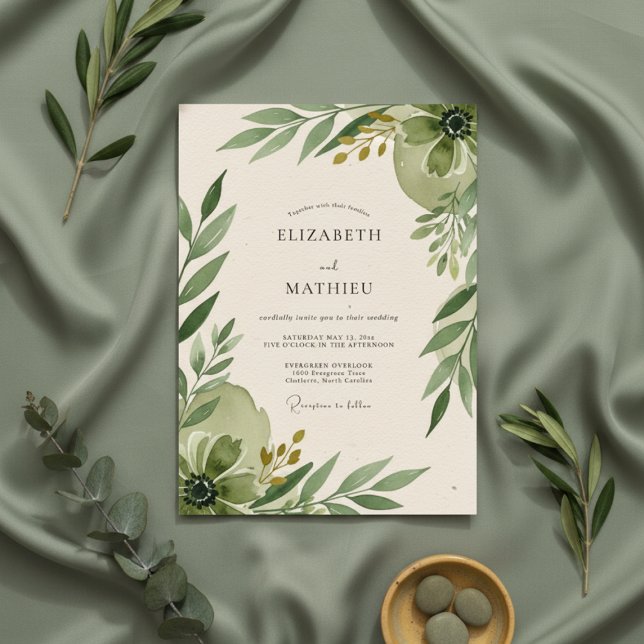 Invitation Mariage Botanique Romance Vert Olive (Créateur téléchargé)
