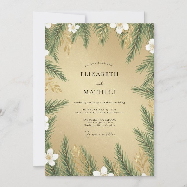 Invitation Mariage botanique romantique à feuilles persistant (Devant)