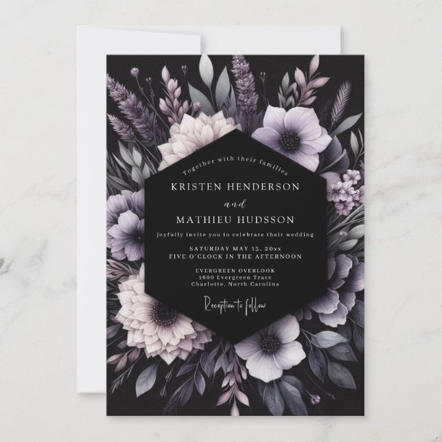 Invitation Mariage Botanique Romantique à la Lavande (Devant)