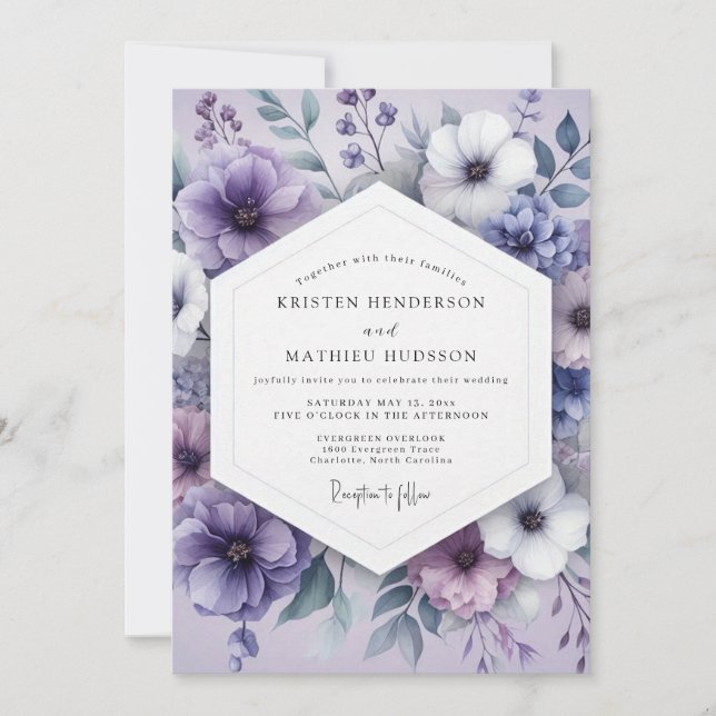 Invitation Mariage Botanique Romantique à la Lavande (Devant)