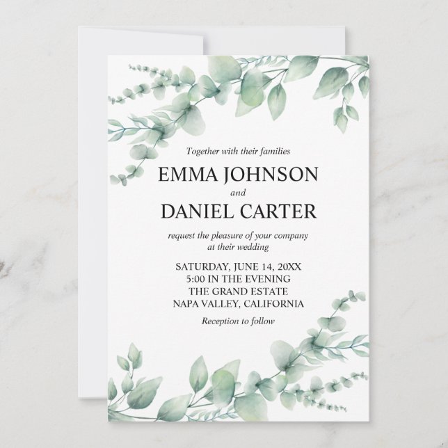 Invitation Mariage Botanique Romantique au Feuillage d'Eucaly (Devant)