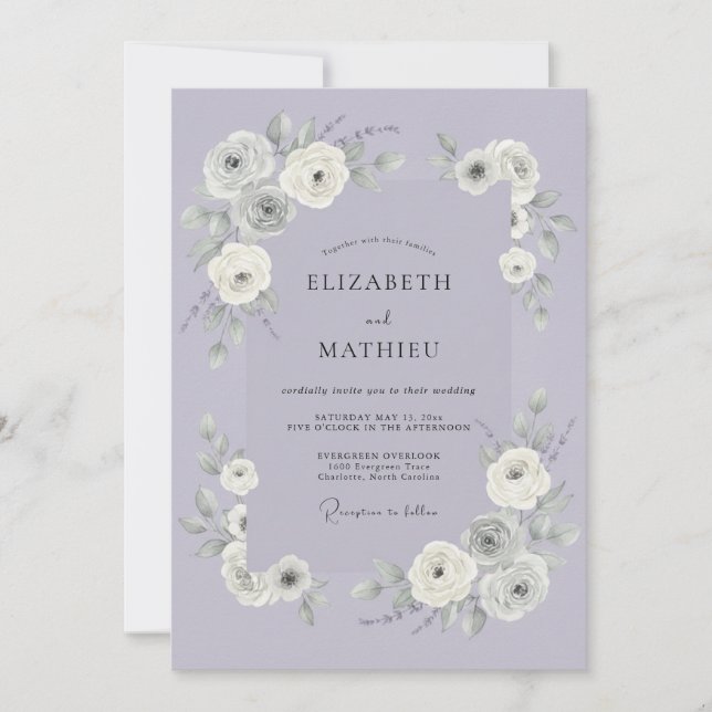 Invitation Mariage Botanique Romantique au Lavande (Devant)