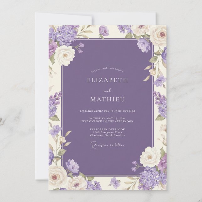 Invitation Mariage Botanique Romantique au Lilas (Devant)