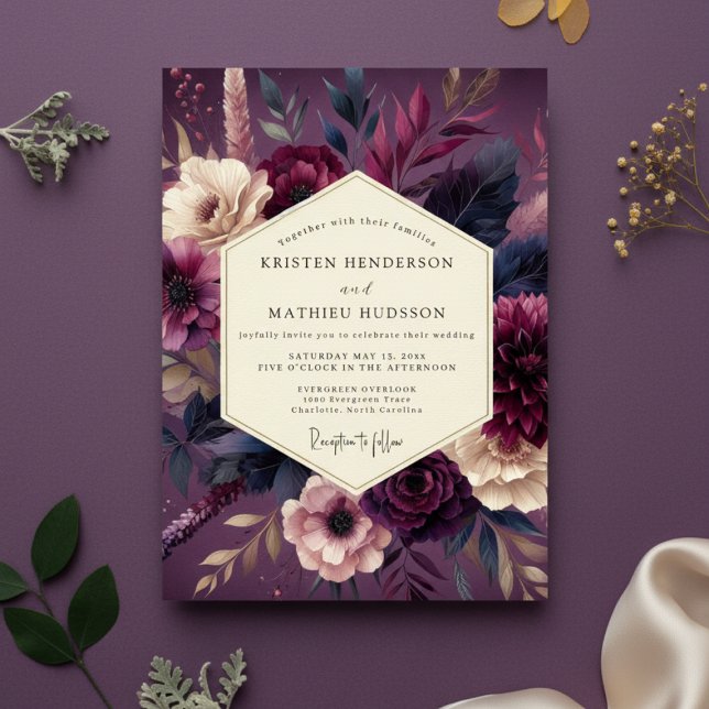 Invitation Mariage Botanique Romantique au Plum Lush (Créateur téléchargé)