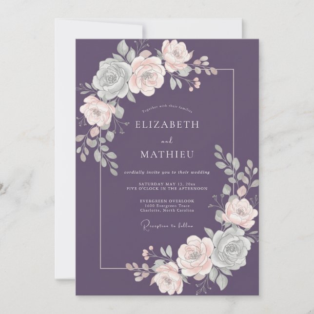 Invitation Mariage Botanique Romantique au Plum Mood (Devant)