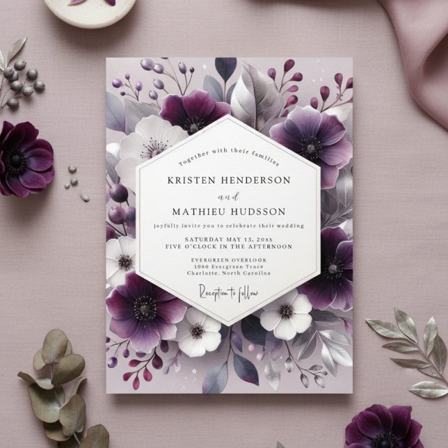 Invitation Mariage Botanique Romantique au Prune (Créateur téléchargé)