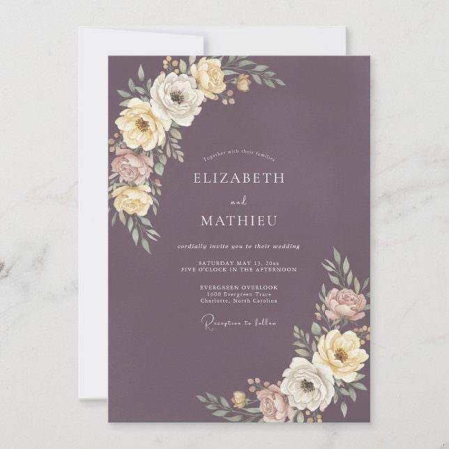 Invitation Mariage Botanique Romantique aux Prunes (Devant)
