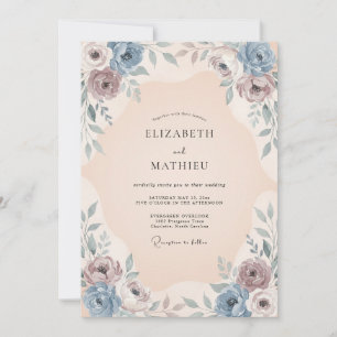 Invitation Mariage Botanique Romantique Bleu Poussiéreux