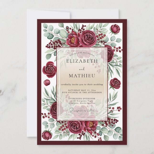 Invitation Mariage Botanique Romantique Burgundy Bloom (Devant)