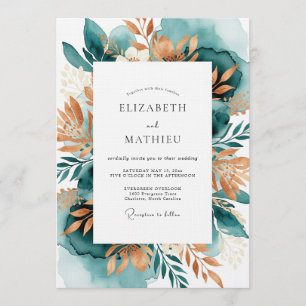 Invitation Mariage Botanique Romantique Cuivre Sarcelle