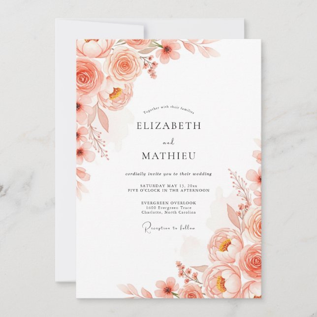 Invitation Mariage Botanique Romantique d'Abricot de Printemp (Devant)