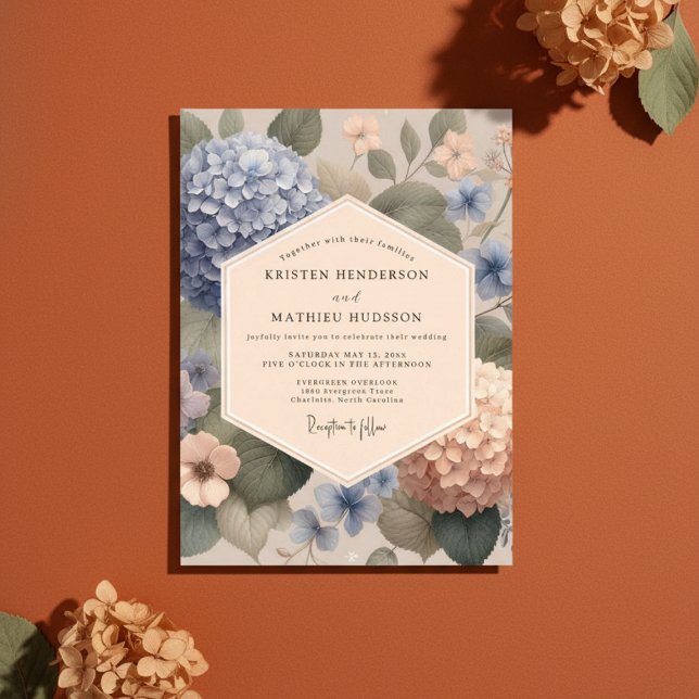 Invitation Mariage Botanique Romantique Hydrangea Bleu (Créateur téléchargé)