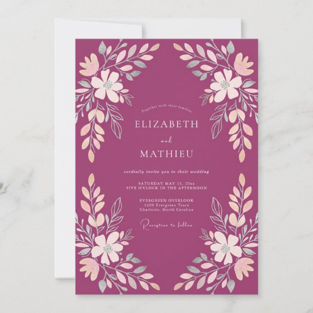 Invitation Mariage Botanique Romantique Magenta Soft (Devant)