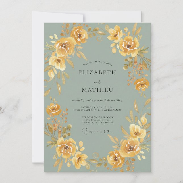Invitation Mariage Botanique Romantique Ocre (Devant)