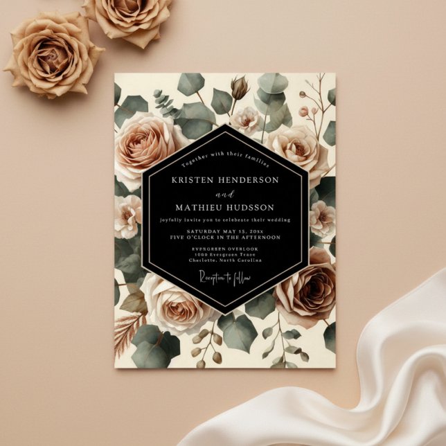 Invitation Mariage Botanique Romantique Rose Crème (Créateur téléchargé)