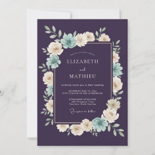 Invitation Mariage Botanique Romantique Teal Prune