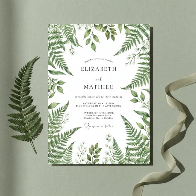 Invitation Mariage botanique romantique vert émeraude (Créateur téléchargé)