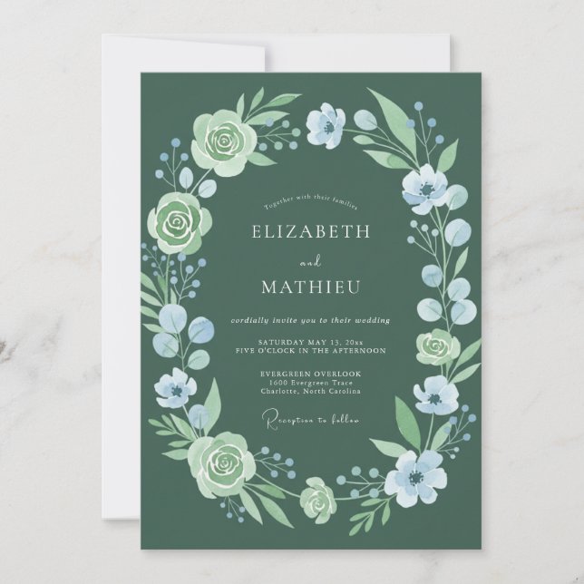 Invitation Mariage Botanique Romantique Vert Forêt (Devant)