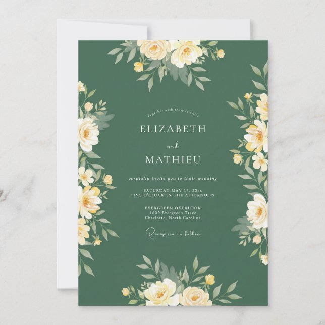 Invitation Mariage Botanique Romantique Vert Sauge (Devant)