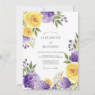 Invitation Mariage Botanique Romantique Violet Jaune