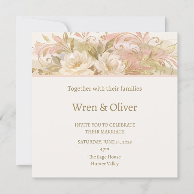 Invitation Mariage Botanique Rose (Devant)