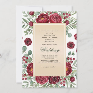 Invitation Mariage Botanique Rose Bourgogne