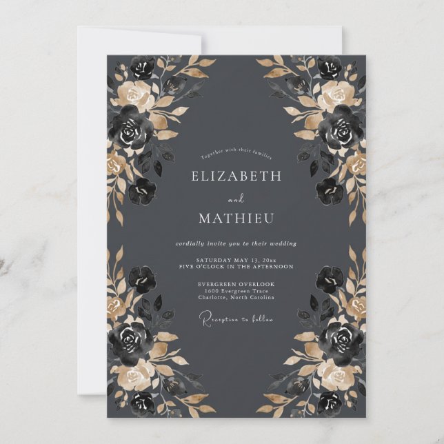 Invitation Mariage Botanique Rose Charbon (Devant)