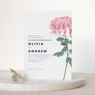 Invitation Mariage botanique rose Chrysanthemum