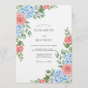 Invitation Mariage Botanique Rose Corail Bleu