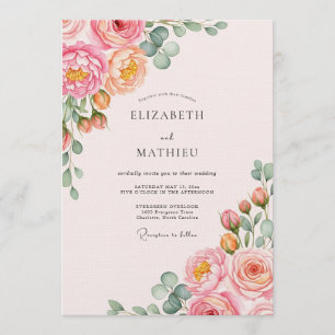 Invitation Mariage Botanique Rose et Pêche Luxuriant