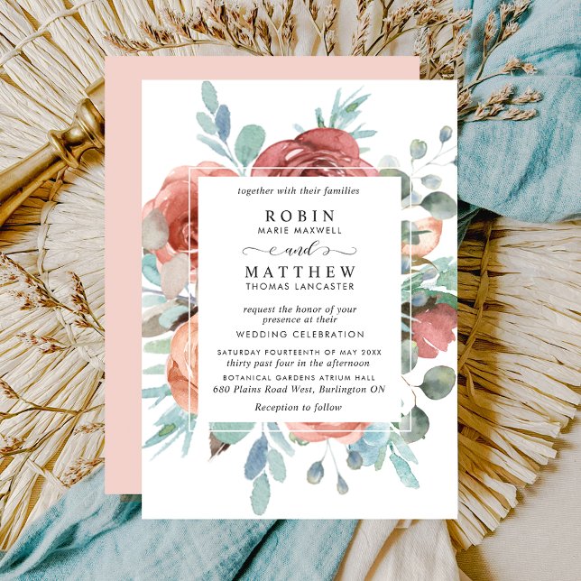 Invitation Mariage botanique rose Gold, Ethereal Blush Peach (Créateur téléchargé)