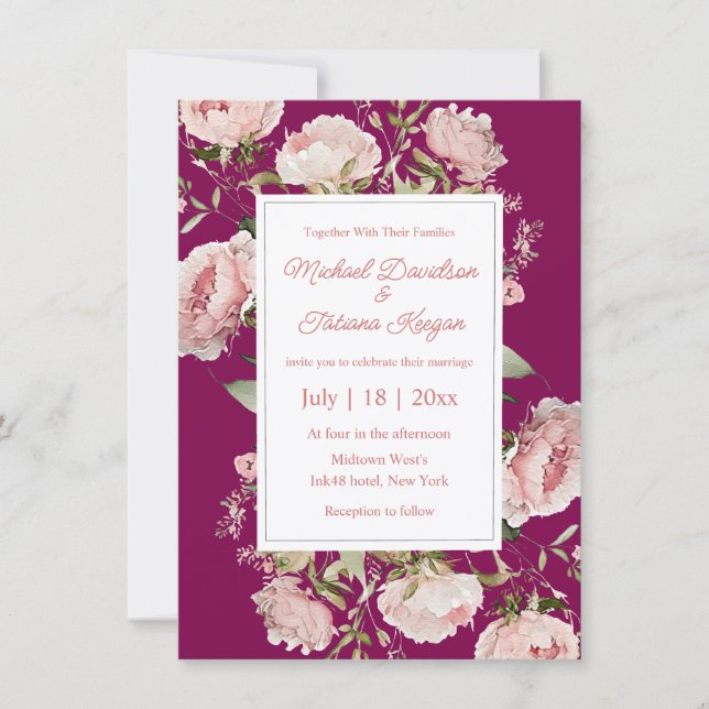 Invitation Mariage botanique rose magenta romantique (Devant)